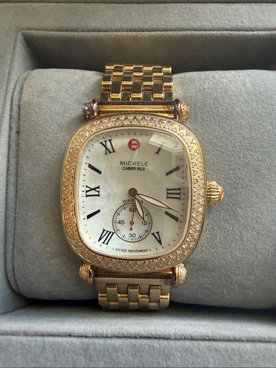 Michele Accessories - Michele Gold-Tone Diamond Bezel Mother-of-Pearl Dial Women's Watch